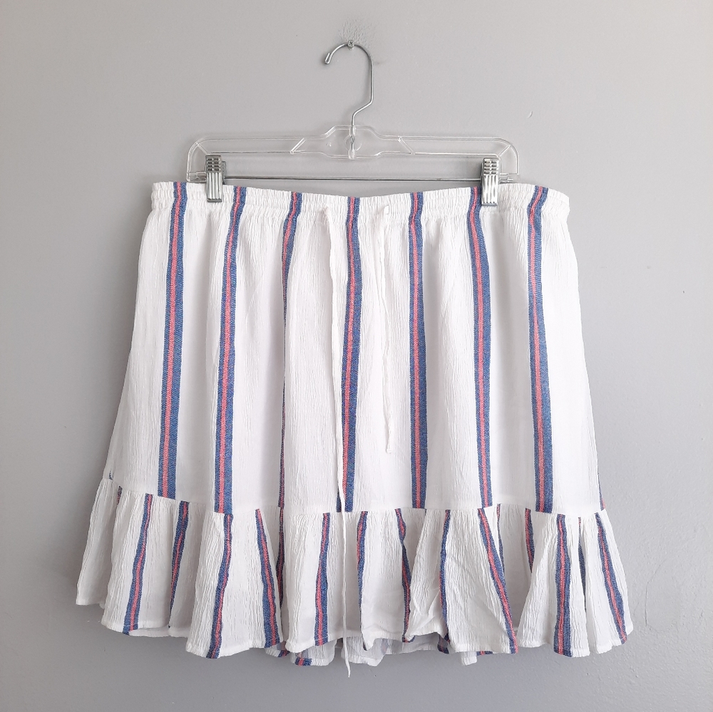 Gap White, Red, & Blue Striped Ruffle Hem Mini Skirt